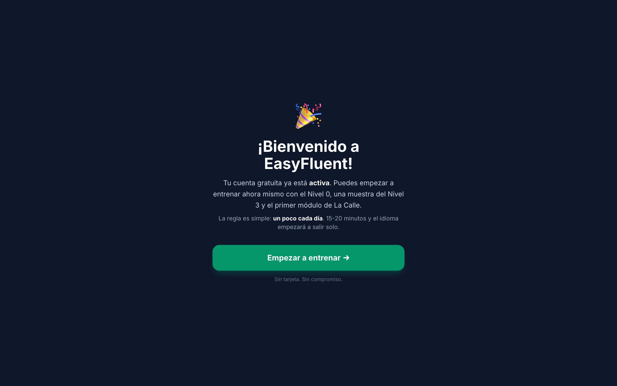 Bienvenida al usuario
